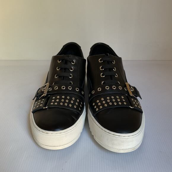 Les Hommes Black Leather Studded Buckle Sneakers Men’s Size 42/ 9 US  Italian - Picture 5 of 12